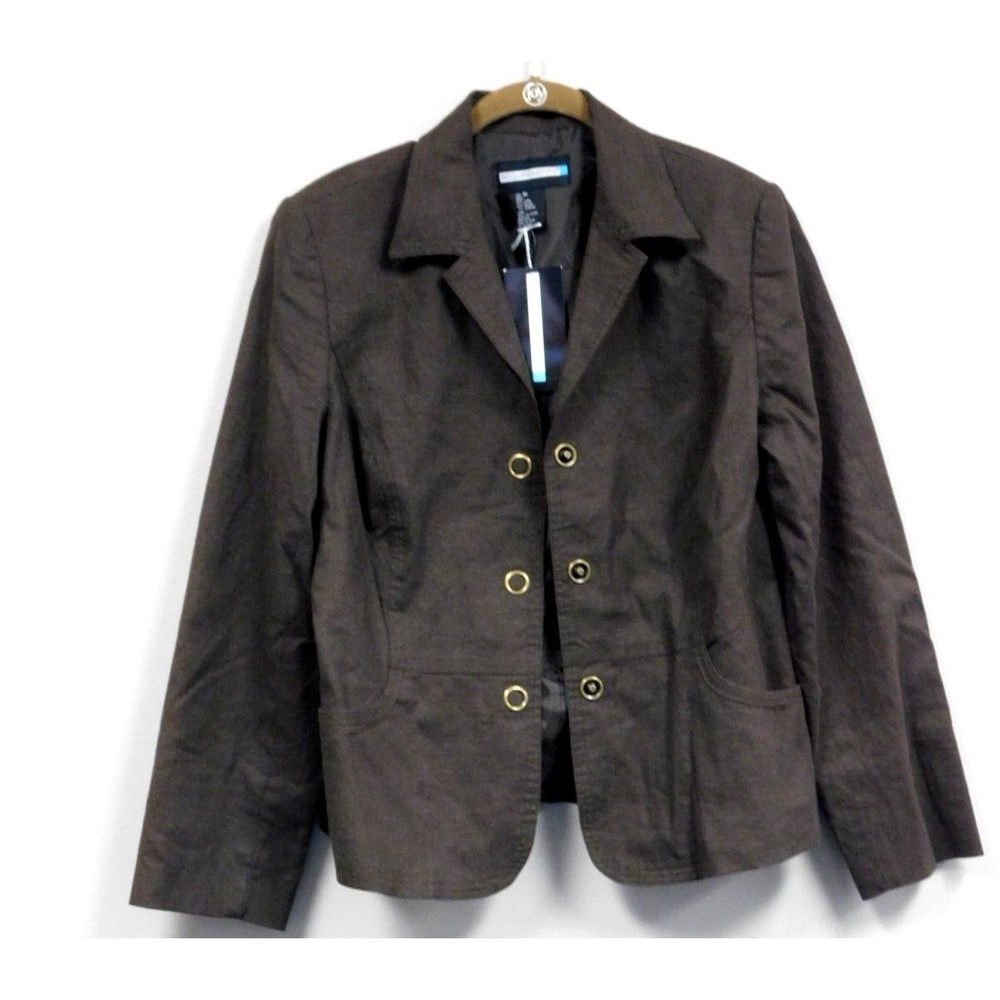 Requirements Tangiers Mocha linen blend jacket with snap buttons Size 10  NWT‎